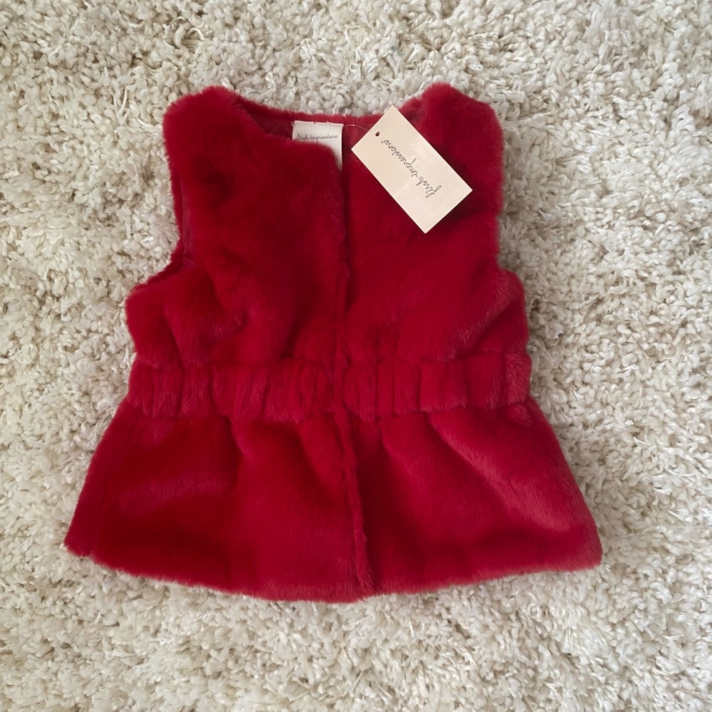 First impression red faux fur vest